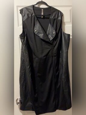 Plus Size 4X Black Moto Dress Faux Leather Panel Asymmetrical Zip